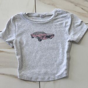 Garage Kids Light Gray Tee with Pink Car Graphic